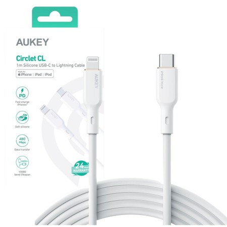 Câble USB vers Lightning Aukey CB-SCL2 Blanc Noir 1,8 m