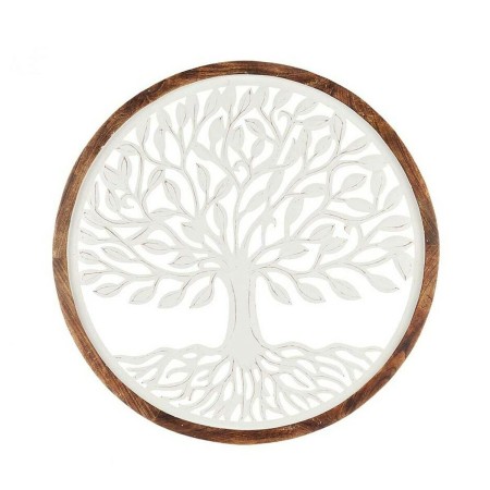 Décoration murale Blanc Marron Bois de manguier Arbre de vie 90 x 90 x 3 cm
