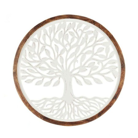 Décoration murale Blanc Marron Bois de manguier Arbre de vie 65 x 65 x 3 cm